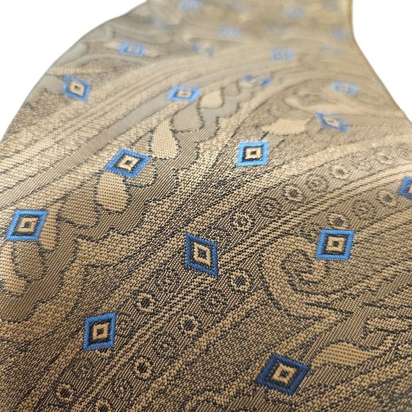 Oscar De La Renta Studio Mens Brown & Blue Paisley Pattern Tie Silk Blend - Picture 2 of 4